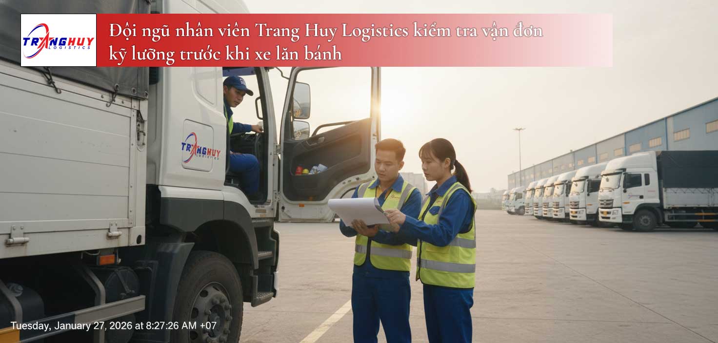 Đội ngũ nhân viên Trang Huy Logistics kiểm tra vận đơn kỹ lưỡng trước khi xe lăn bánh
