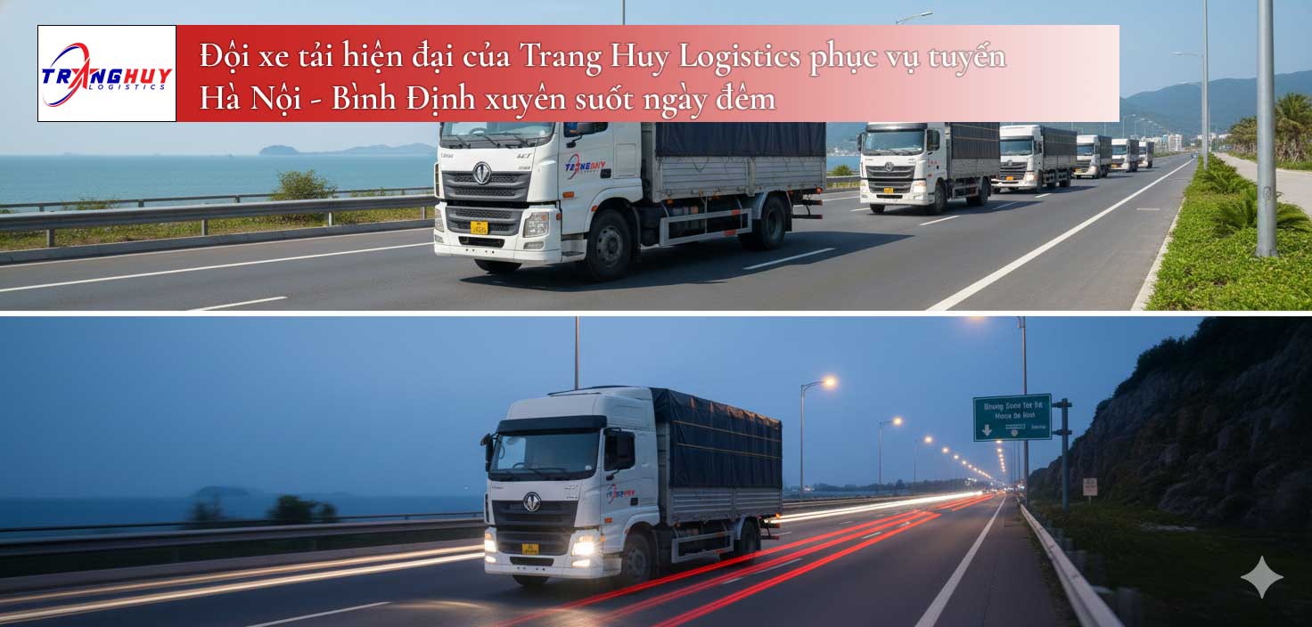 Đội xe tải hiện đại của Trang Huy Logistics phục vụ tuyến Hà Nội - Bình Định xuyên suốt ngày đêm
