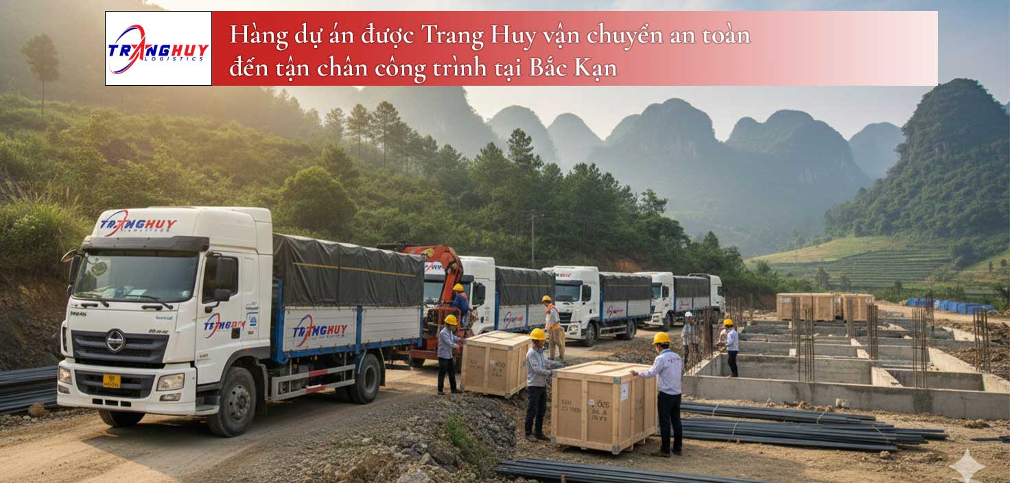 Hàng dự án được Trang Huy vận chuyển an toàn đến tận chân công trình tại Bắc Kạn