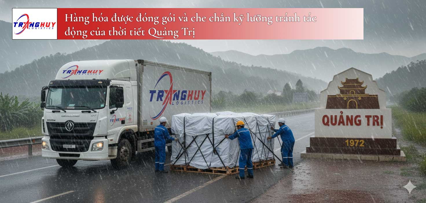 Hàng hóa được đóng gói và che chắn kỹ lưỡng tránh tác động của thời tiết Quảng Trị