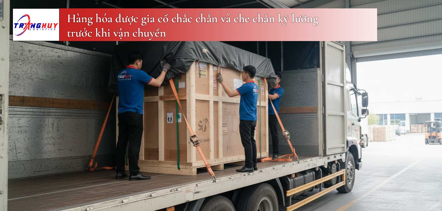 Hàng hóa được gia cố chắc chắn và che chắn kỹ lưỡng trước khi vận chuyển