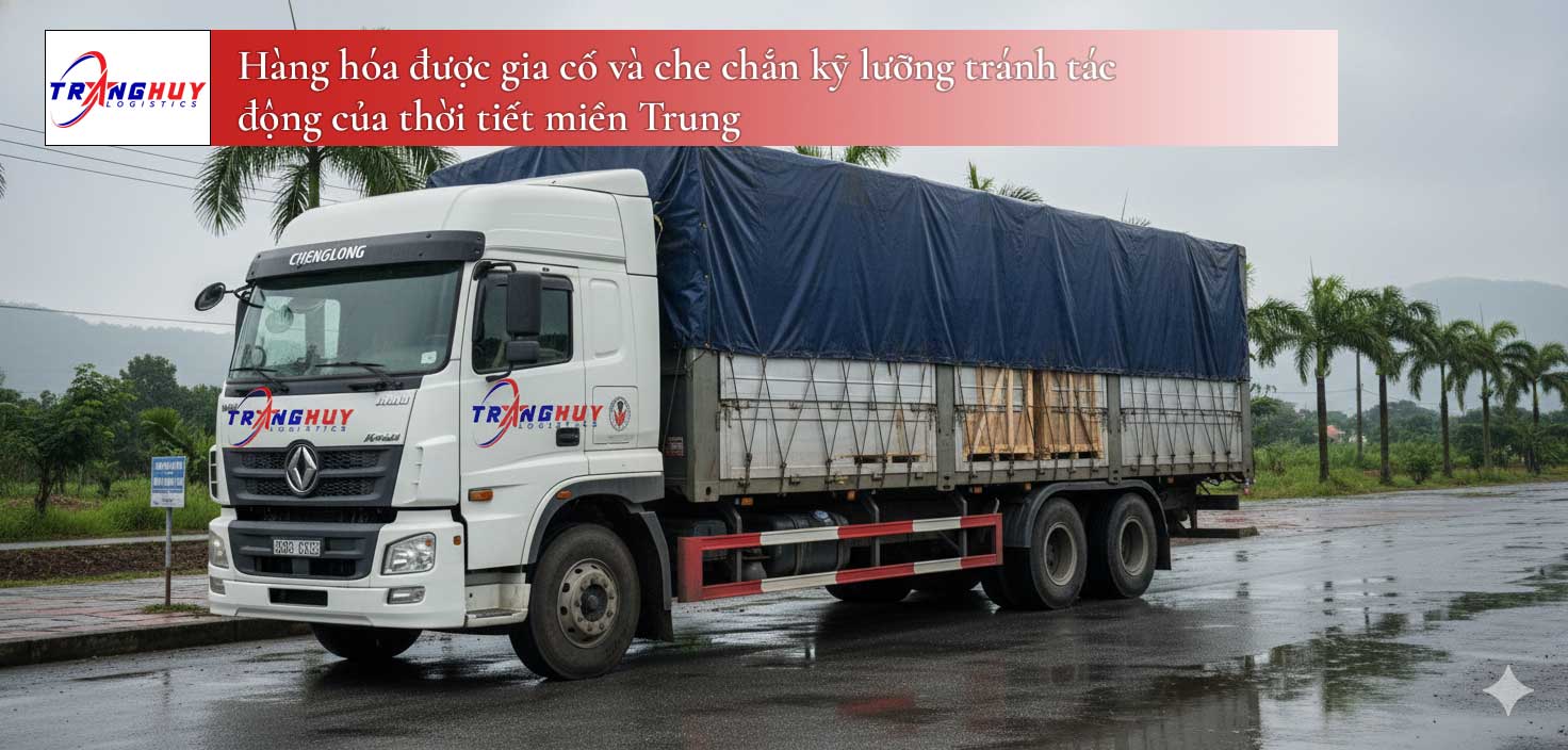 Hàng hóa được gia cố và che chắn kỹ lưỡng tránh tác động của thời tiết miền Trung