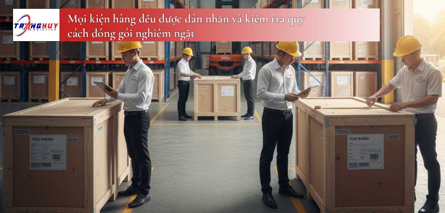 Mọi kiện hàng đều được dán nhãn và kiểm tra quy cách đóng gói nghiêm ngặt