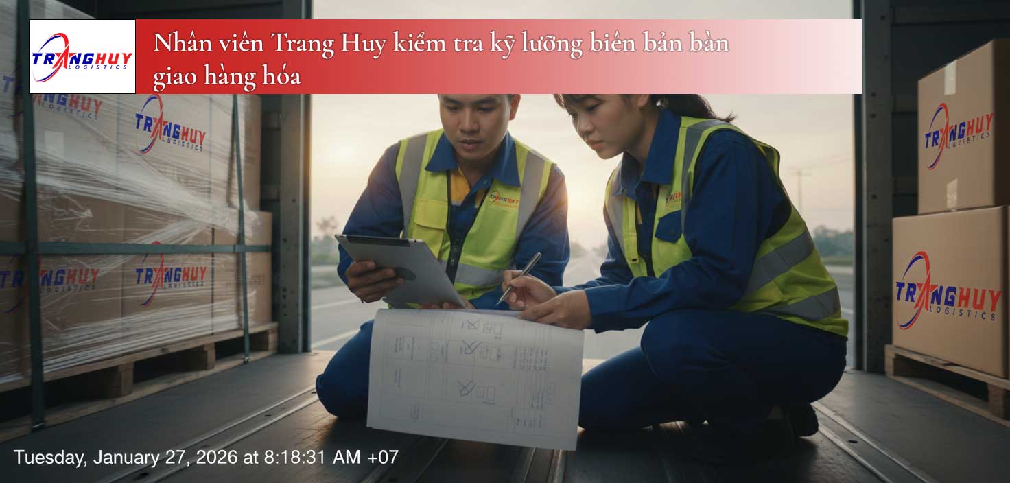 Nhân viên Trang Huy kiểm tra kỹ lưỡng biên bản bàn giao hàng hóa