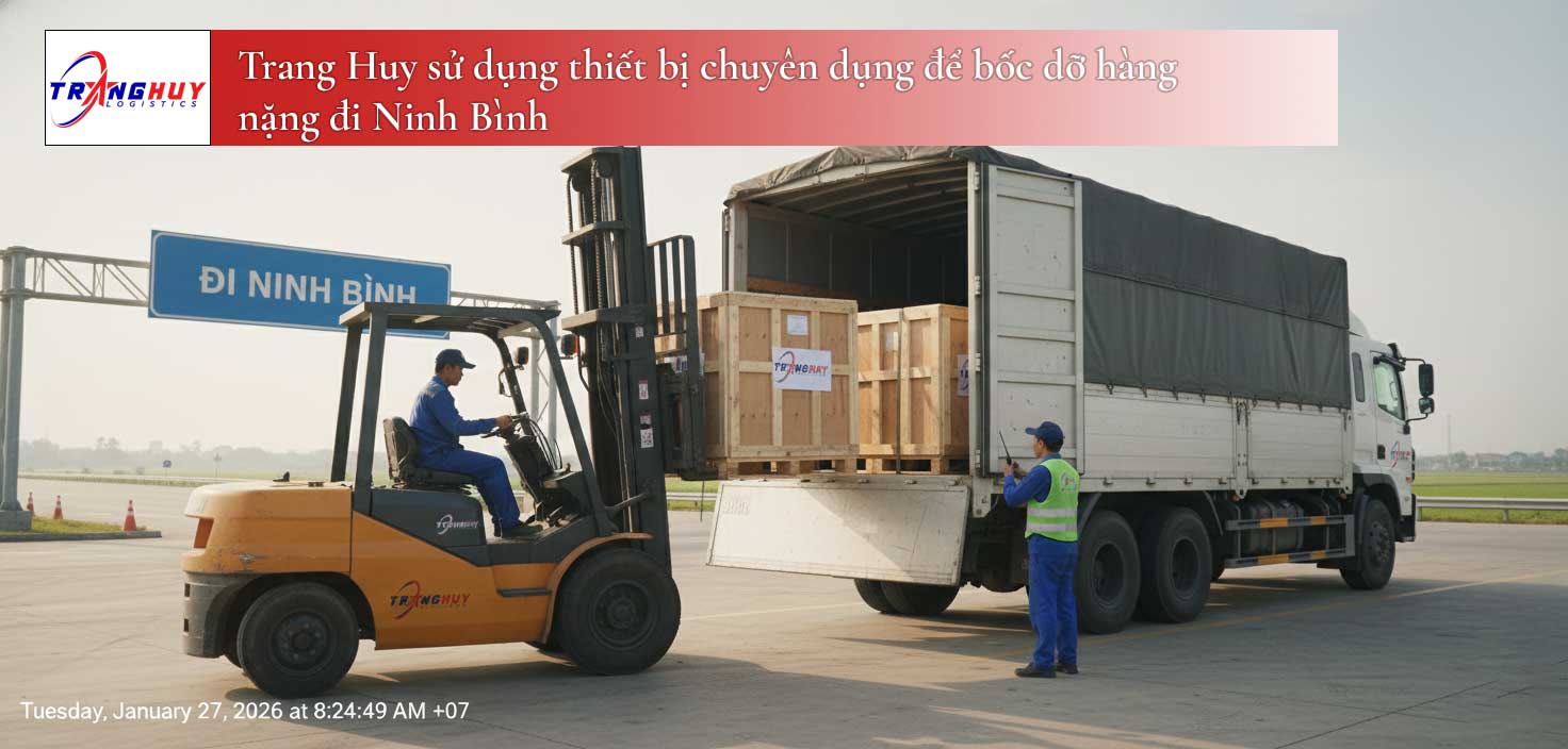 Trang Huy sử dụng thiết bị chuyên dụng để bốc dỡ hàng nặng đi Ninh Bình