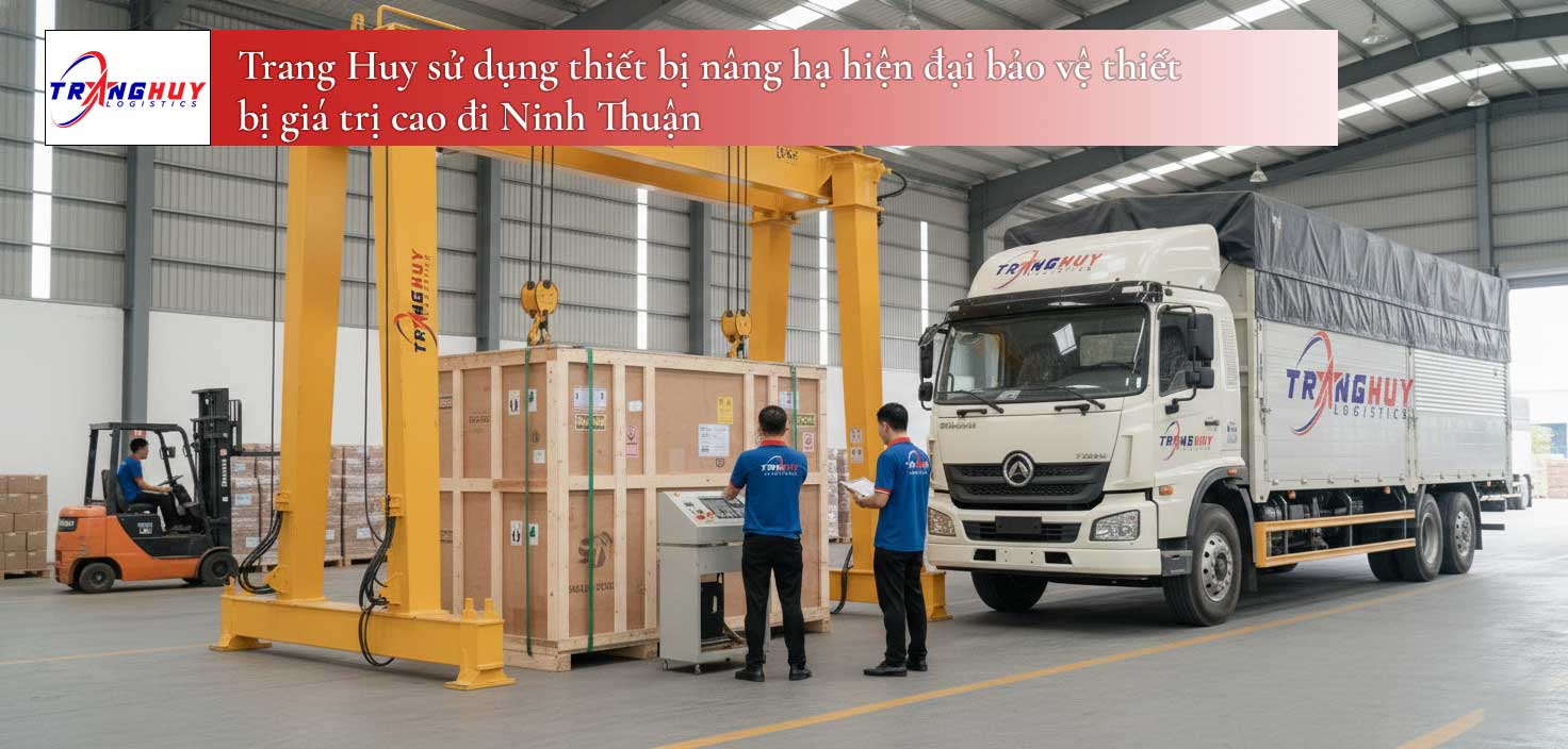 Trang Huy sử dụng thiết bị nâng hạ hiện đại bảo vệ thiết bị giá trị cao đi Ninh Thuận