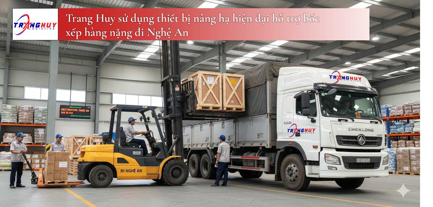 Trang Huy sử dụng thiết bị nâng hạ hiện đại hỗ trợ bốc xếp hàng nặng đi Nghệ An