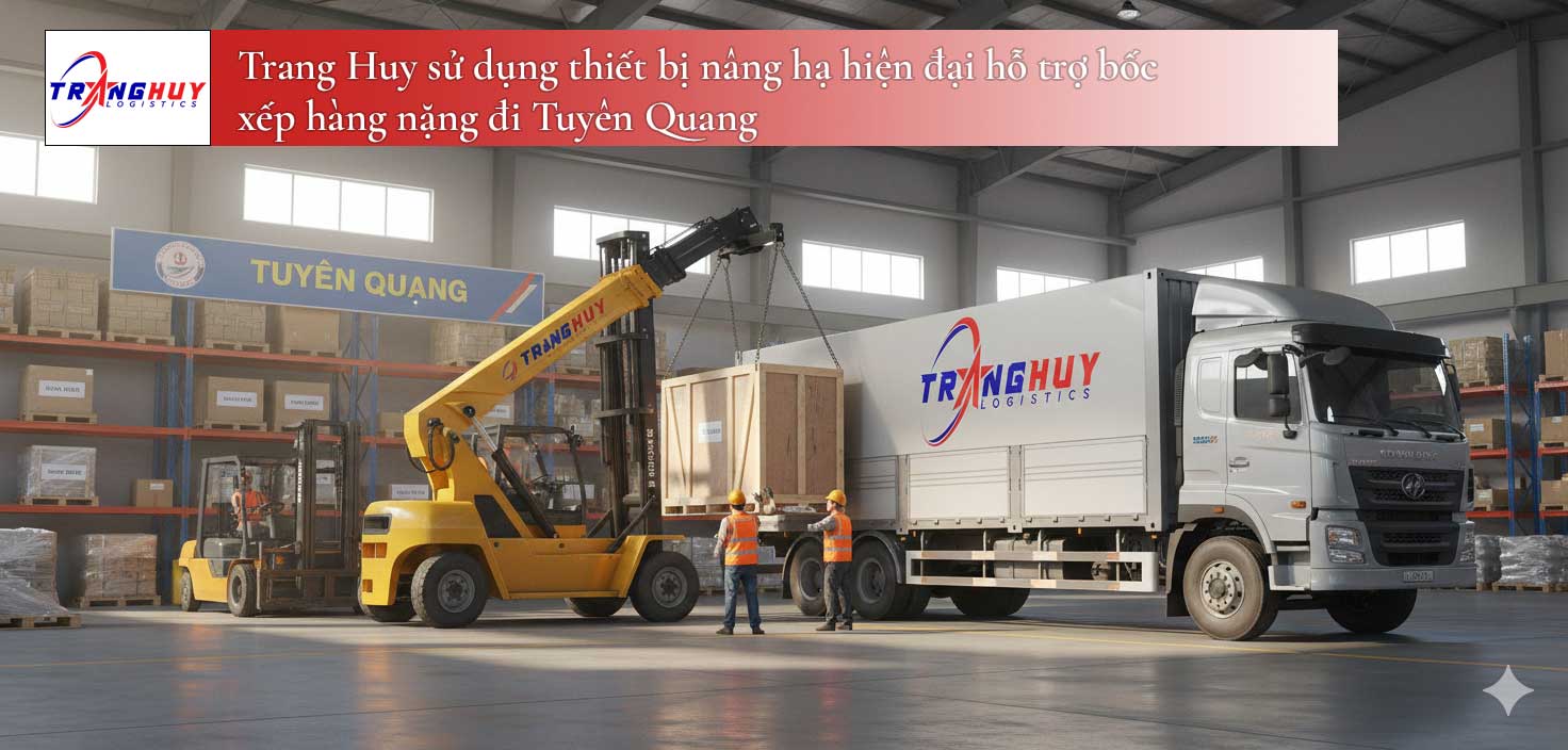 Trang Huy sử dụng thiết bị nâng hạ hiện đại hỗ trợ bốc xếp hàng nặng đi Tuyên Quang