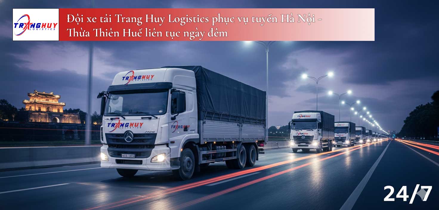 Đội xe tải Trang Huy Logistics phục vụ tuyến Hà Nội - Thừa Thiên Huế liên tục ngày đêm