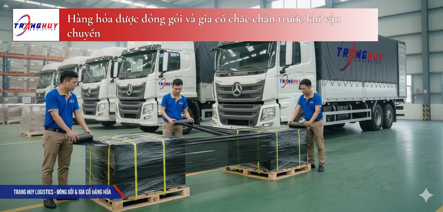 Hàng hóa được đóng gói và gia cố chắc chắn trước khi vận chuyển