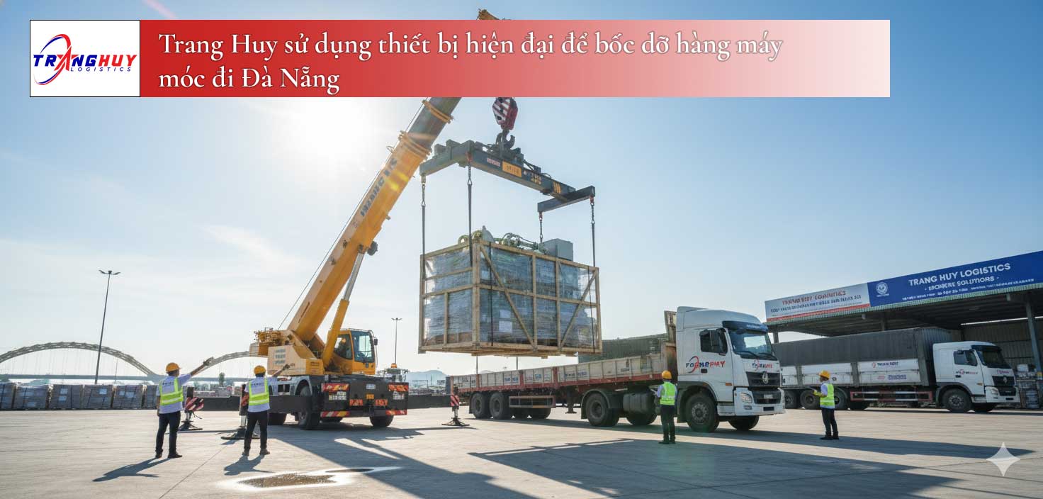 Trang Huy sử dụng thiết bị hiện đại để bốc dỡ hàng máy móc đi Đà Nẵng