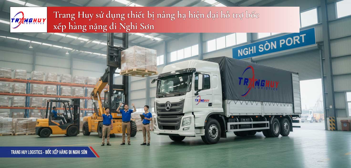 Trang Huy sử dụng thiết bị nâng hạ hiện đại hỗ trợ bốc xếp hàng nặng đi Nghi Sơn
