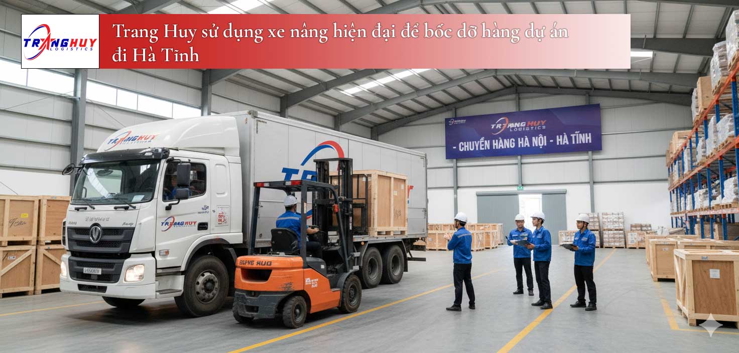 Trang Huy sử dụng xe nâng hiện đại để bốc dỡ hàng dự án đi Hà Tĩnh