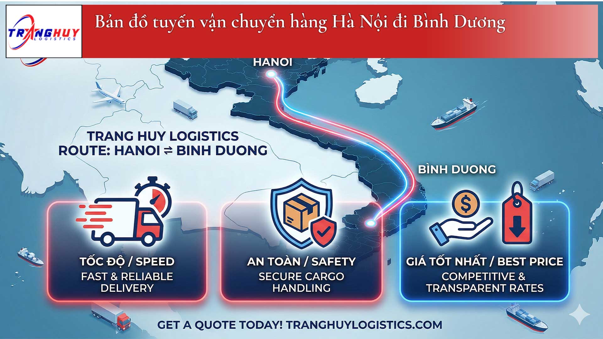 Bản đồ tuyến vận chuyển hàng Hà Nội đi Bình Dương